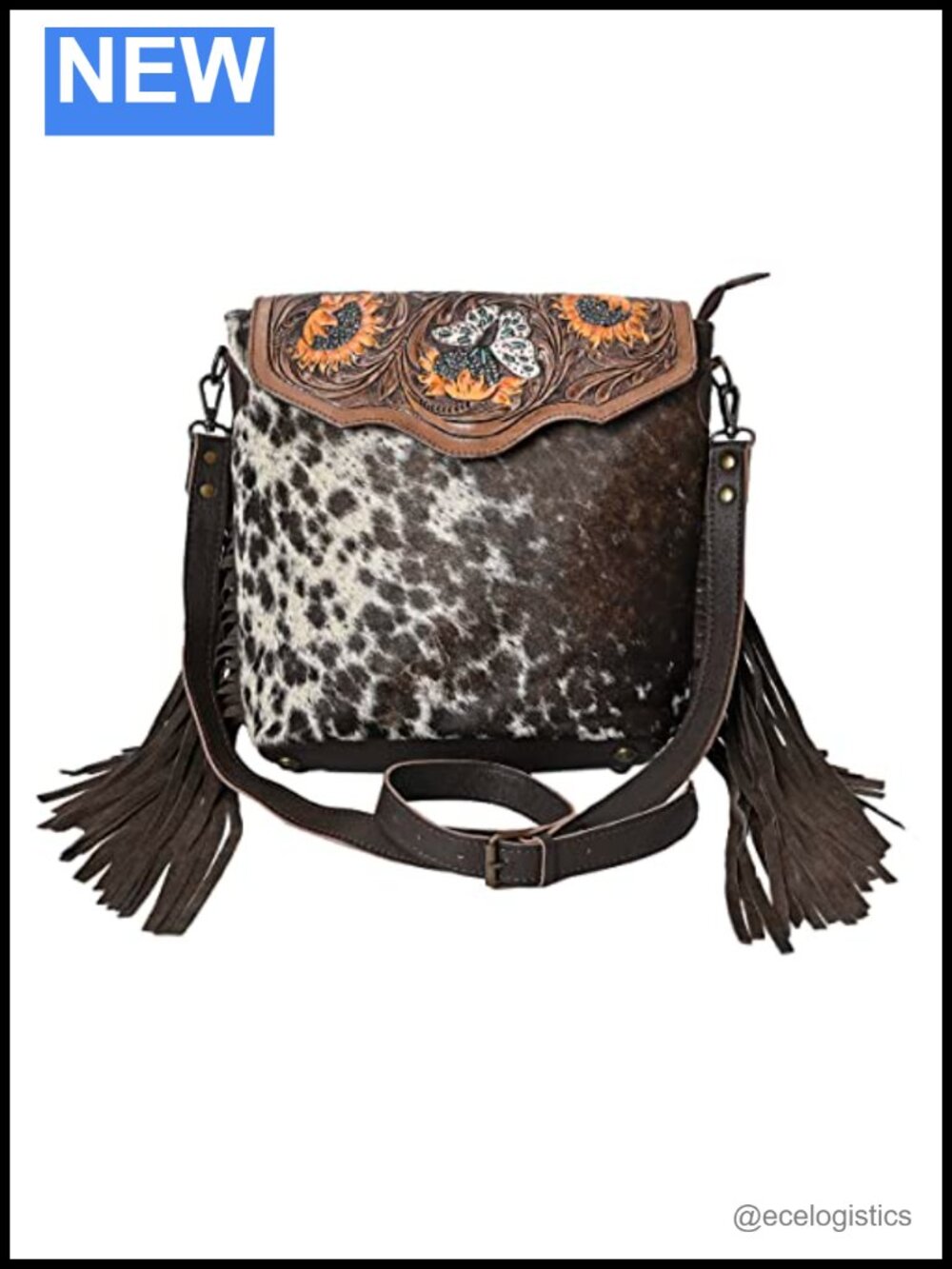 Leather Crossbody Bag for Women Hand Tooled Western Adjustable Strap